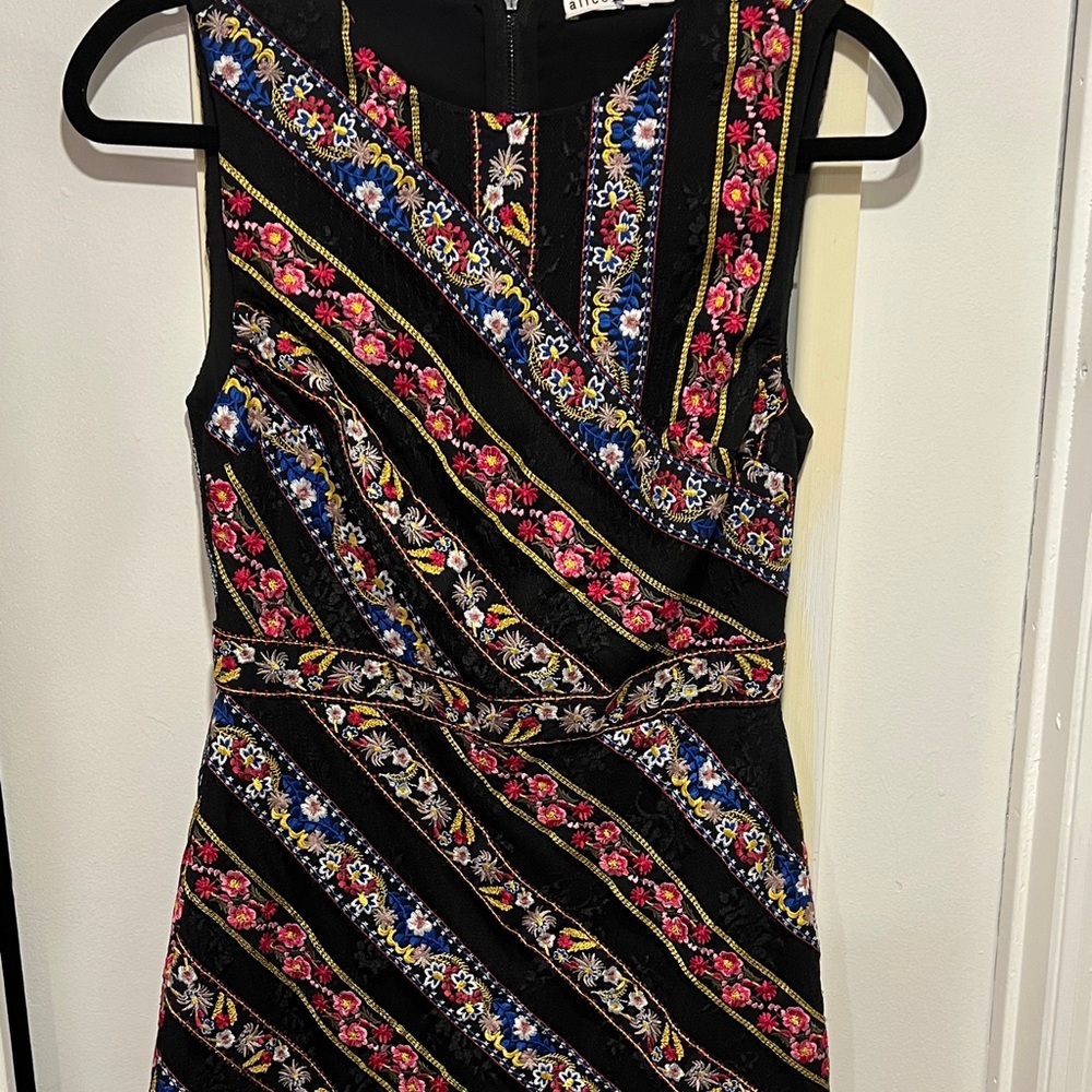 Alice + Olivia Black and Multicolor Floral Mini Dress